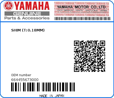 Product image: Yamaha - 664455673000 - SHIM (T:0.18MM) 