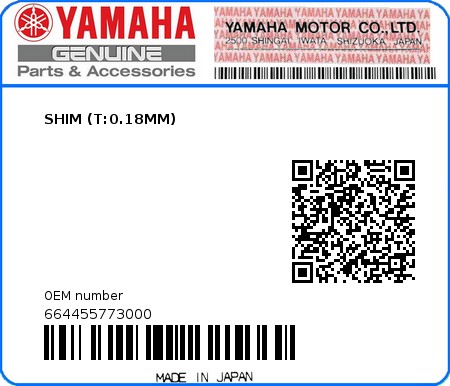 Product image: Yamaha - 664455773000 - SHIM (T:0.18MM) 