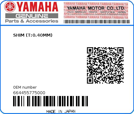 Product image: Yamaha - 664455775000 - SHIM (T:0.40MM)  0