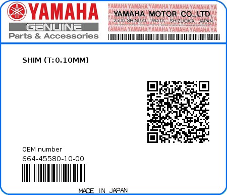 Product image: Yamaha - 664-45580-10-00 - SHIM (T:0.10MM)  0