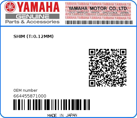 Product image: Yamaha - 664455871000 - SHIM (T:0.12MM)  0