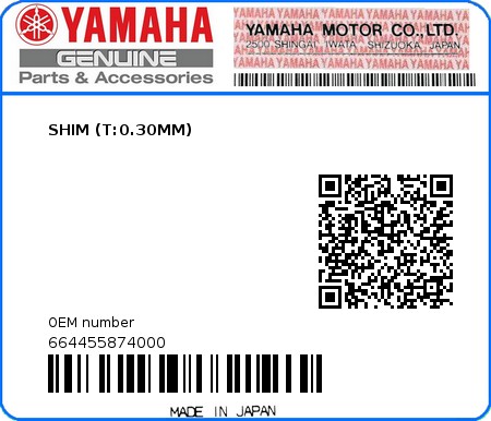 Product image: Yamaha - 664455874000 - SHIM (T:0.30MM)  0