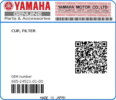 Product image: Yamaha - 665-24521-01-00 - CUP, FILTER 