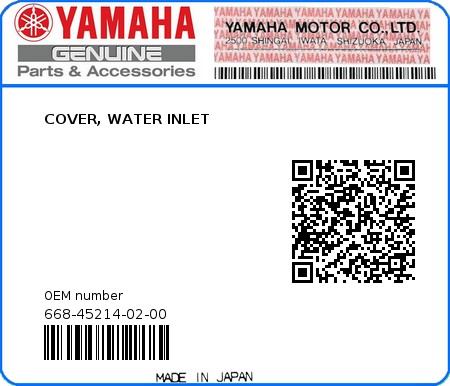 Product image: Yamaha - 668-45214-02-00 - COVER, WATER INLET  0