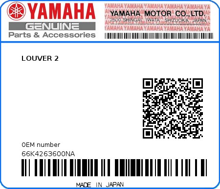 Product image: Yamaha - 66K4263600NA - LOUVER 2  0