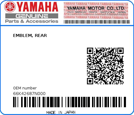 Product image: Yamaha - 66K42687N000 - EMBLEM, REAR 