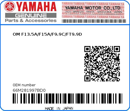 Product image: Yamaha - 66M281997BD0 - OM F13.5A/F15A/F9.9C/FT9.9D  0