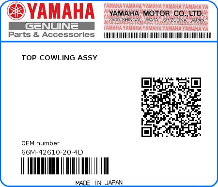 Product image: Yamaha - 66M-42610-20-4D - TOP COWLING ASSY  0