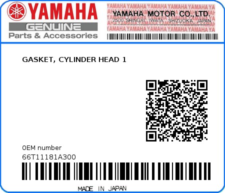 Product image: Yamaha - 66T11181A300 - GASKET, CYLINDER HEAD 1  0