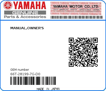 Product image: Yamaha - 66T-28199-7G-D0 - MANUAL,OWNER'S 