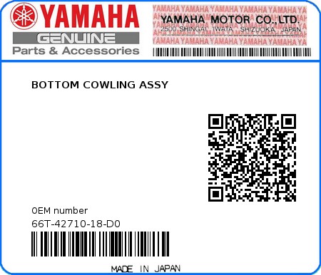 Product image: Yamaha - 66T-42710-18-D0 - BOTTOM COWLING ASSY 