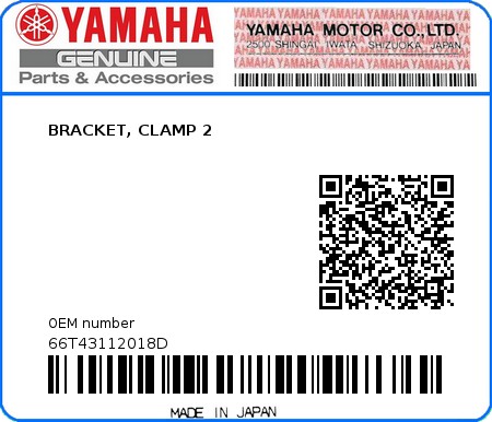 Product image: Yamaha - 66T43112018D - BRACKET, CLAMP 2 