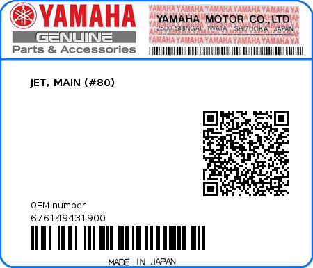 Product image: Yamaha - 676149431900 - JET, MAIN (#80) 