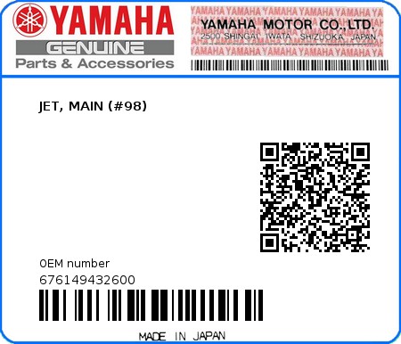 Product image: Yamaha - 676149432600 - JET, MAIN (#98) 