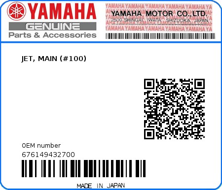 Product image: Yamaha - 676149432700 - JET, MAIN (#100)  0