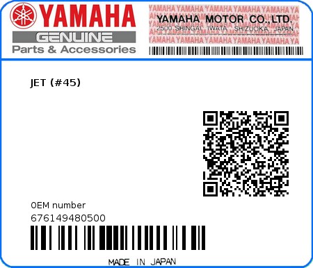 Product image: Yamaha - 676149480500 - JET (#45) 