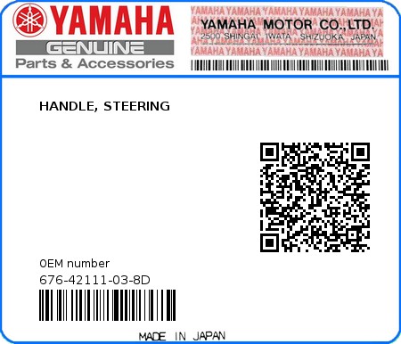 Product image: Yamaha - 676-42111-03-8D - HANDLE, STEERING 