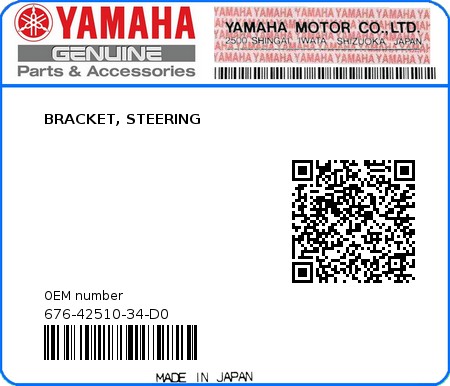 Product image: Yamaha - 676-42510-34-D0 - BRACKET, STEERING 