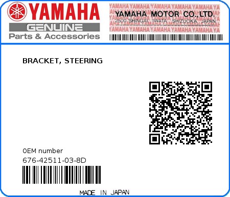 Product image: Yamaha - 676-42511-03-8D - BRACKET, STEERING 