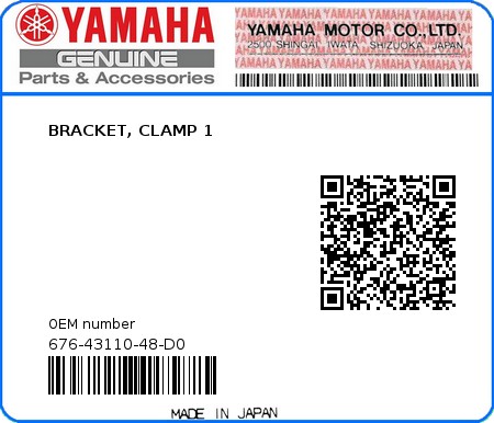 Product image: Yamaha - 676-43110-48-D0 - BRACKET, CLAMP 1 