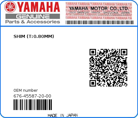 Product image: Yamaha - 676-45587-20-00 - SHIM (T:0.80MM)  0