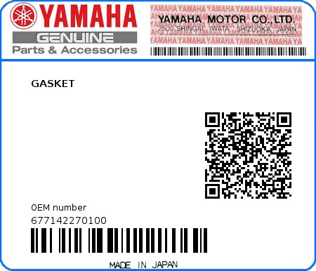 Product image: Yamaha - 677142270100 - GASKET 