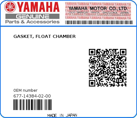 Product image: Yamaha - 677-14384-02-00 - GASKET, FLOAT CHAMBER  0