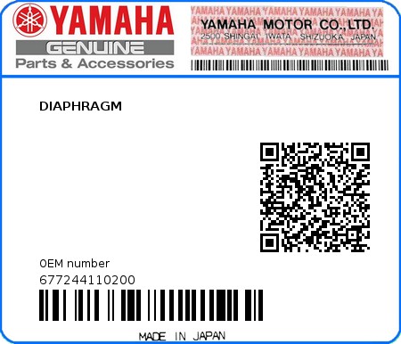 Product image: Yamaha - 677244110200 - DIAPHRAGM 