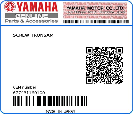 Product image: Yamaha - 677431160100 - SCREW TRONSAM 