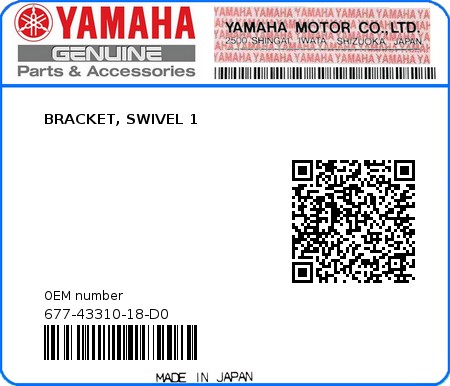 Product image: Yamaha - 677-43310-18-D0 - BRACKET, SWIVEL 1 