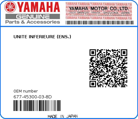 Product image: Yamaha - 677-45300-03-8D - UNITE INFERIEURE (ENS.) 