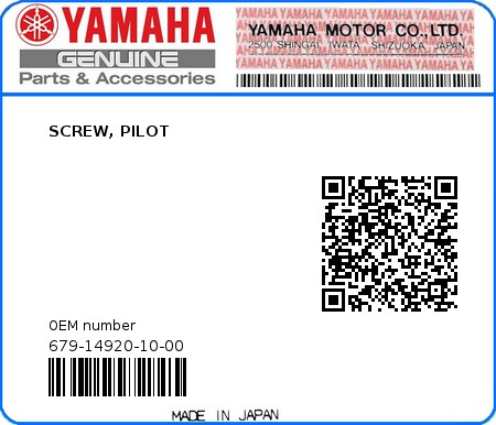 Product image: Yamaha - 679-14920-10-00 - SCREW, PILOT 