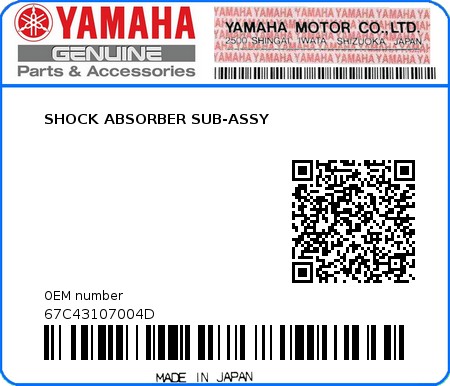 Product image: Yamaha - 67C43107004D - SHOCK ABSORBER SUB-ASSY 