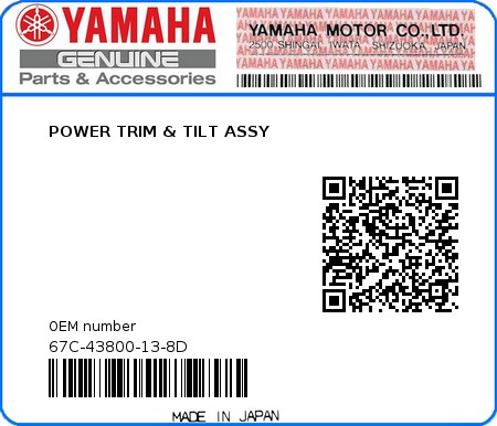 Product image: Yamaha - 67C-43800-13-8D - POWER TRIM & TILT ASSY 