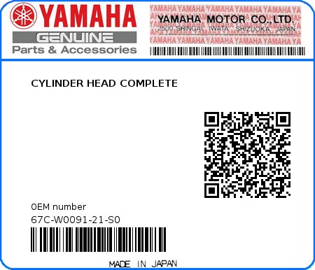 Product image: Yamaha - 67C-W0091-21-S0 - CYLINDER HEAD COMPLETE 