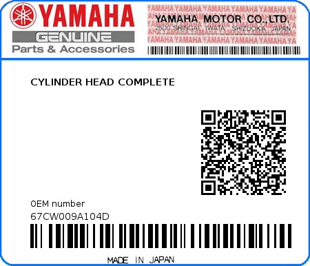 Product image: Yamaha - 67CW009A104D - CYLINDER HEAD COMPLETE  0