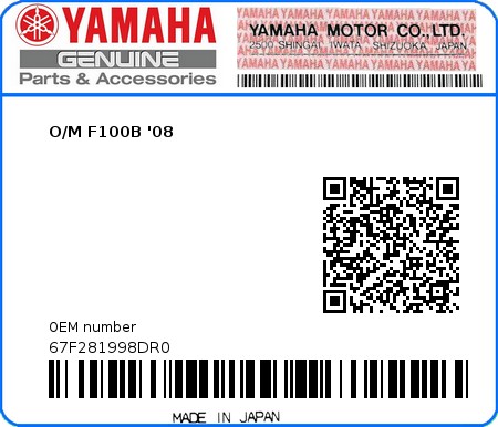 Product image: Yamaha - 67F281998DR0 - O/M F100B '08 