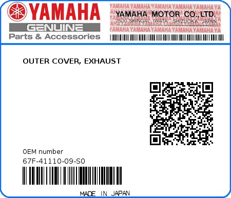 Product image: Yamaha - 67F-41110-09-S0 - OUTER COVER, EXHAUST 