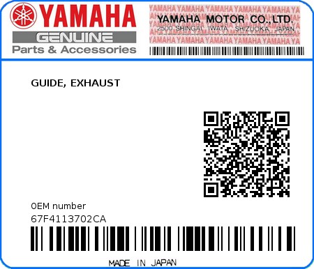 Product image: Yamaha - 67F4113702CA - GUIDE, EXHAUST  0