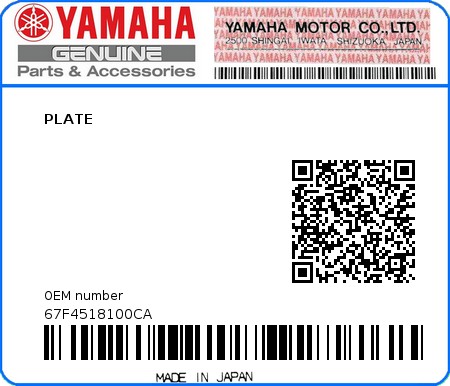 Product image: Yamaha - 67F4518100CA - PLATE 