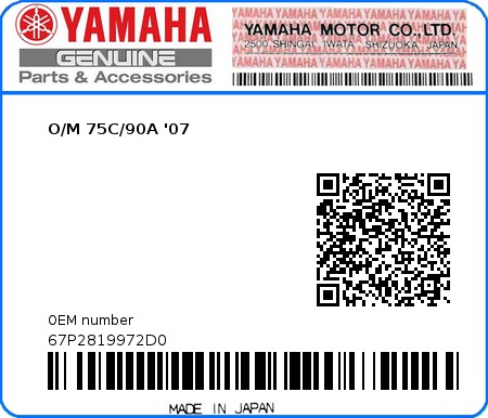 Product image: Yamaha - 67P2819972D0 - O/M 75C/90A '07  0