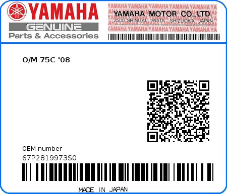 Product image: Yamaha - 67P2819973S0 - O/M 75C '08 