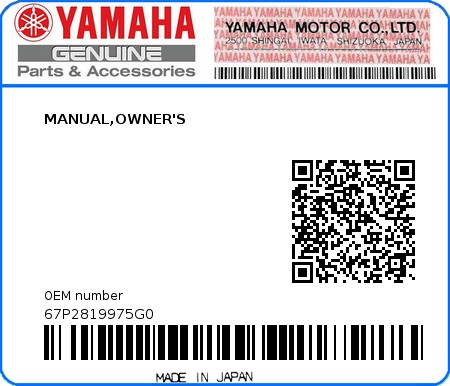 Product image: Yamaha - 67P2819975G0 - MANUAL,OWNER'S 