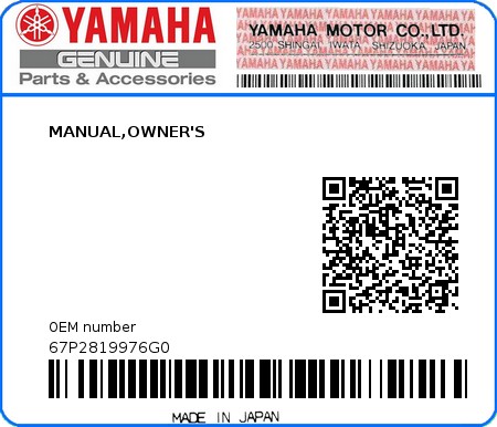 Product image: Yamaha - 67P2819976G0 - MANUAL,OWNER'S 