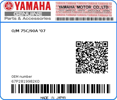 Product image: Yamaha - 67P2819982K0 - O/M 75C/90A '07 