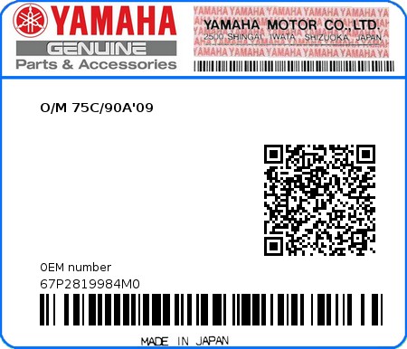 Product image: Yamaha - 67P2819984M0 - O/M 75C/90A'09 