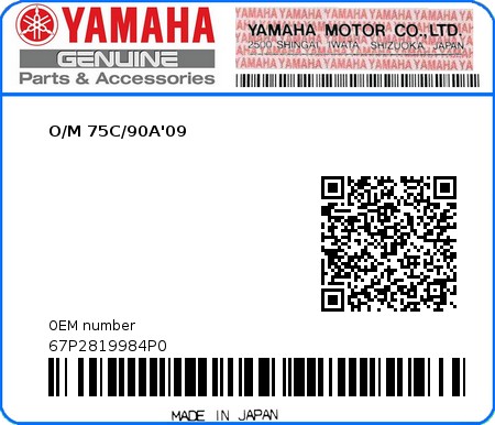 Product image: Yamaha - 67P2819984P0 - O/M 75C/90A'09  0