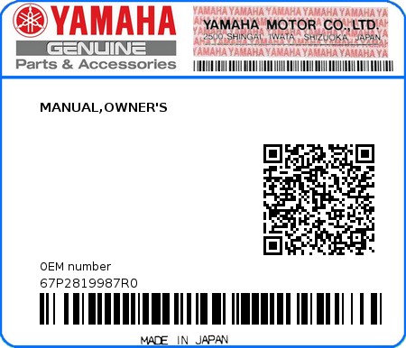 Product image: Yamaha - 67P2819987R0 - MANUAL,OWNER'S  0