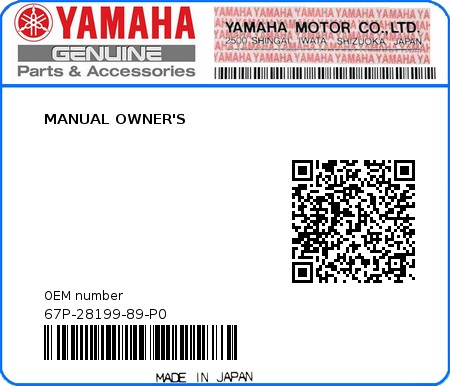 Product image: Yamaha - 67P-28199-89-P0 - MANUAL OWNER'S 