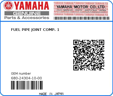 Product image: Yamaha - 680-24304-10-00 - FUEL PIPE JOINT COMP. 1  0